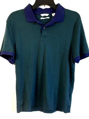 Calvin Klein Liquid Touch Men's Polo Shirt M Green/Blue Striped Cotton Logo